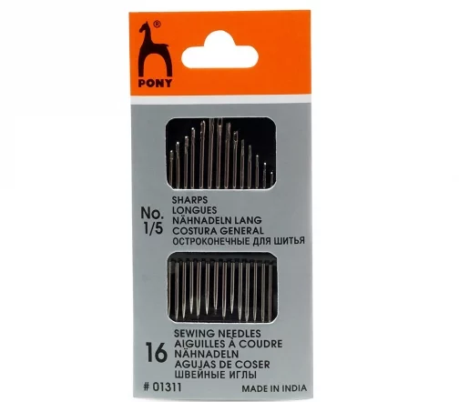 Иглы ручные для шитья Sharps, № 1-5, 16 шт., PONY 01311