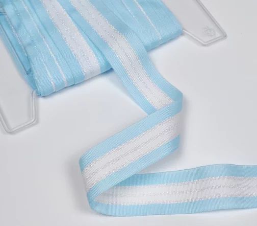 Лента репсовая с люрексом Union Knopf, 30 мм, цвет 32 бирюзовый