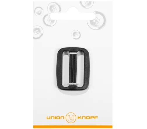 Пряжка регулятор, Union Knopf, 25 мм, двухщелевая, пластик, цвет черный, 75086
