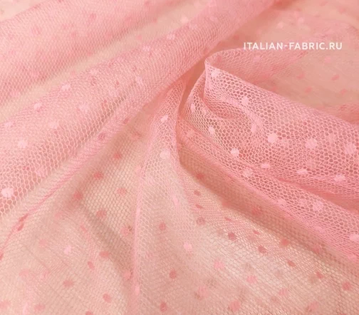 Сетка Elie Saab в горошек, цвет розово-персиковый, 1042107-2