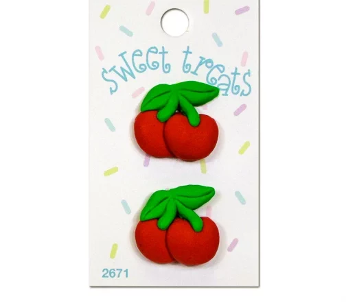 Декор. пуговицы "Вишенки", серия "Sweet Treats", арт 2671, на ножке, 25 мм, пластмасса, 2 шт