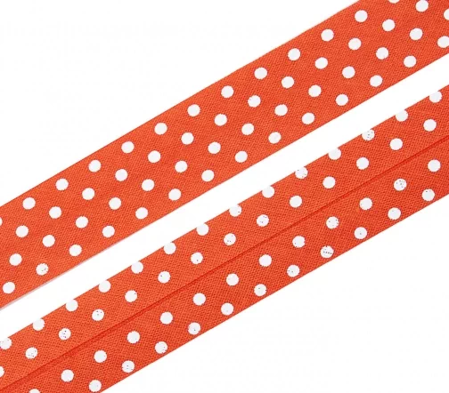 Косая бейка SAFISA в горошек, 20мм, цвет 61, кирпичный/белый
