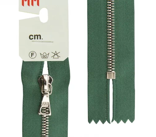 Молния RiRi атласная, металл, неразъём, 4мм 16см, подв. Flach, цепь Ni, цвет 5861, зеленый холодный