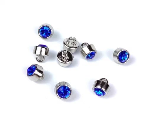 Пуговица DILL с кристаллом, на ножке, пластик, цвет синий/серебро, 10 мм