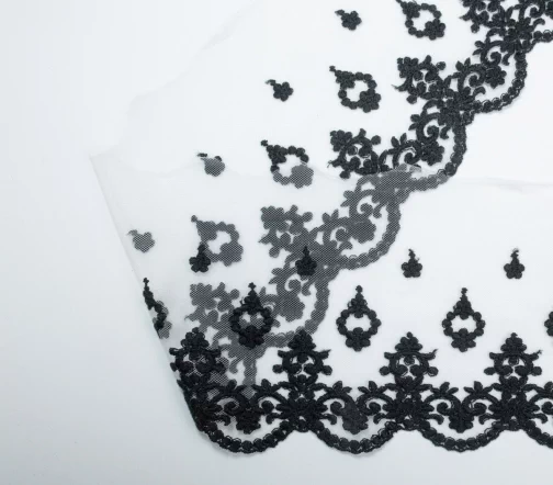 Кружево IEMESA (вышивка на тюле), ширина 14,8 см, цвет черный