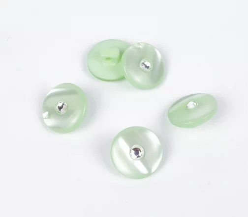 Пуговицы, Union Knopf, "Круглые, страз Swarovski", на ножке, пластик, цвет бледно-зеленый, 15 мм