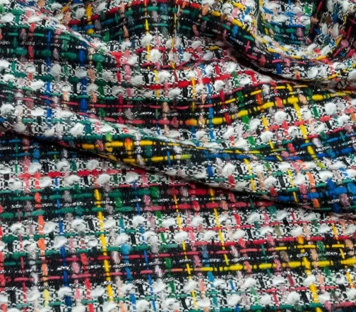 Твид шанель в клетку из разноцветных нитей, 02036