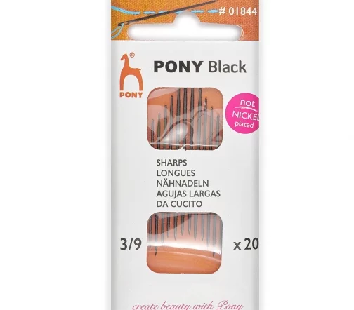 Иглы ручные для шитья Black Sharps, № 3-9, 20 шт., цвет черный, PONY 01844