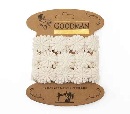 Кружево гипюр GOODMAN, ширина 28 мм, уп./3,5 м, цвет молочный, G-4988.112