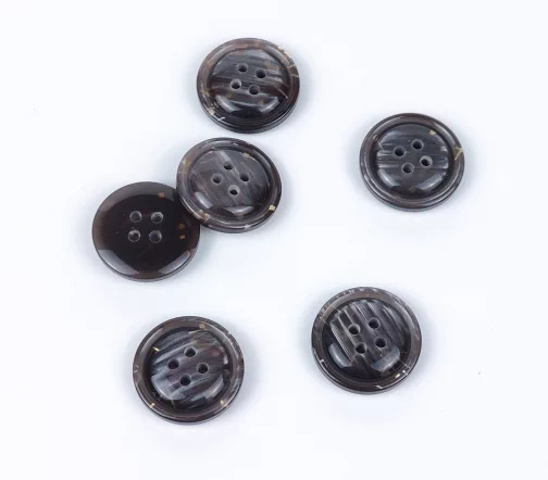 Пуговицы, Union Knopf, "Круглые с золотой крошкой", 4 отв., пластик, цвет темно-серый, 18 мм