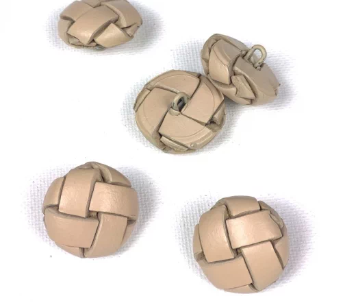 Пуговицы, Union Knopf, "Плетеные", на мет. ножке, натур. кожа, цвет бежевый, 25 мм