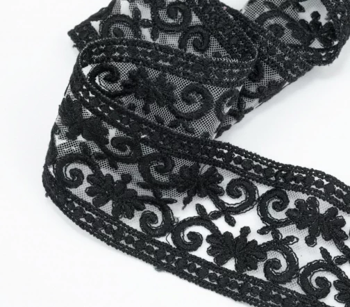 Кружево IEMESA (вышивка на тюле), ширина 5,5 см, цвет черный