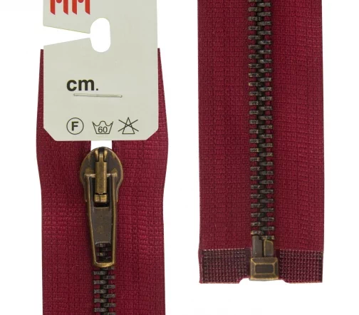 Молния RiRi металл разъёмная, 1 замок 5 мм 65 см, подвеска АТ, цепь антик медь, цвет 2411, бордовый