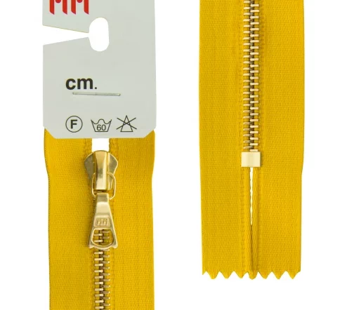 Молния RiRi атласная, металл, неразъёмная, 4 мм 18 см, подвеска Flach, цепь GO, цвет 5339, горчичный