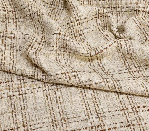 Твид шанель с люрексом, цвет бежево-коричневый/молочный, 5082203