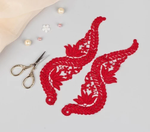 Аппликации пришивные лейсы, п/э, 22х7см, 2шт., цвет красный, 3576286