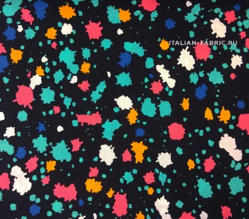 Шелк креповый "Брызги краски", фон черный, 00705