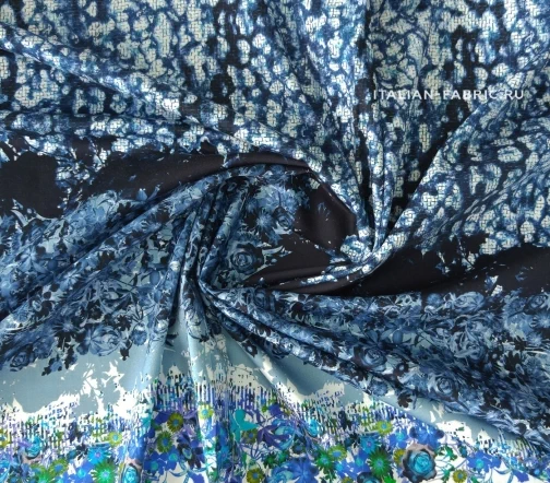 Сатин стрейч купон "Синие цветы", 00331к-1