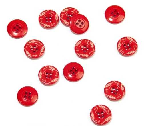Пуговица Union Knopf "Якоря", 4 отв., пластик, цвет красный, 12 мм
