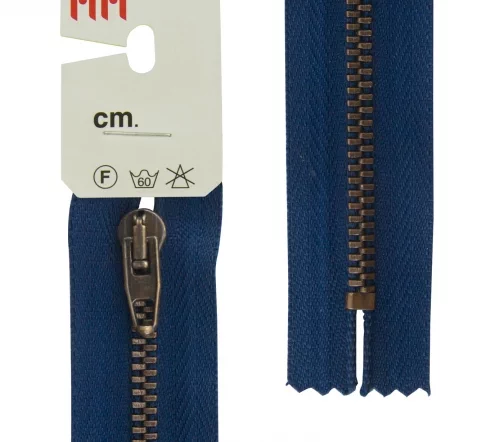 Молния RiRi металл неразъёмная, 4 мм 18 см, подвеска АТ, цепь антик медь, цвет 2626, кобальт синий