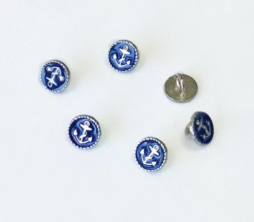 Пуговицы, Union Knopf, "Якорь на темно-синем", на ножке, металл, 9 мм