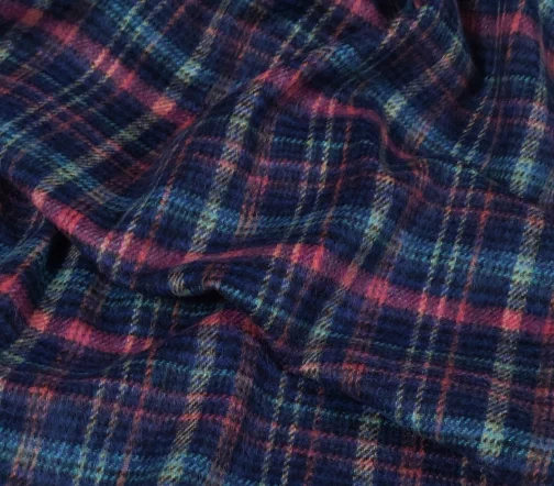 Шерсть костюмная в клетку, цвет синий/фуксия/бирюзовый, 1092123-2