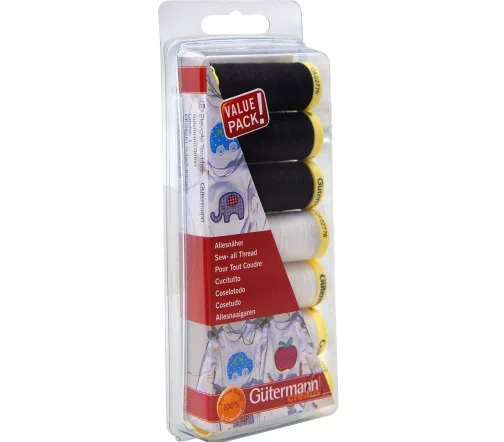 Набор универсальных нитей, черно-белый, 100м, 7 кат. Gutermann, 731110-1
