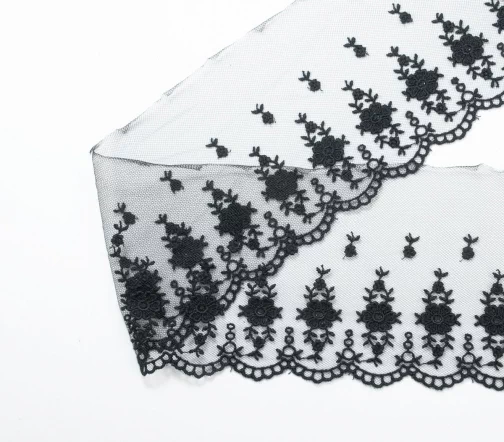 Кружево IEMESA (вышивка на тюле), ширина 10 см, цвет черный