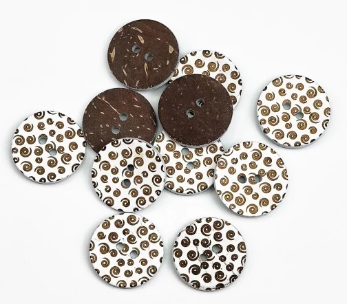 Пуговица Sandra, 20 мм, 2 отв., кокос, цвет белый/коричневый