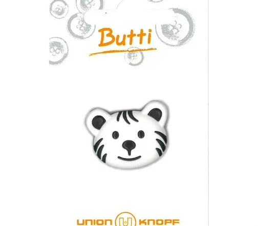 Пуговица "Тигрёнок", Union Knopf, на ножке, пластик, цвет белый/черный, 28 мм, 79140