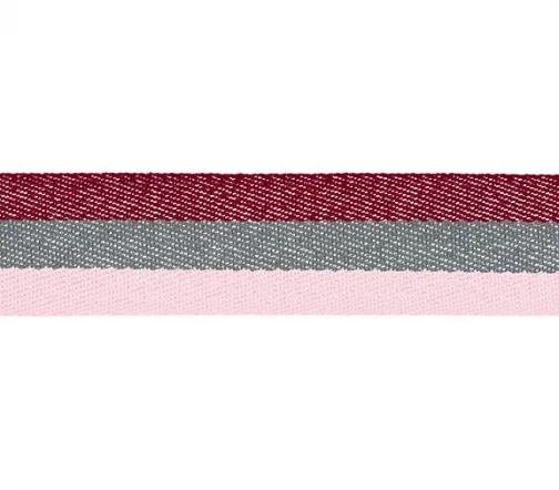 Лента отделочная жаккардовая, с метанитью, 28 мм, бордо/серый/светло-роз