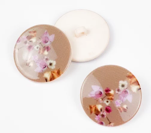 Пуговица Gafforelli с цветочным принтом, на ножке, пластик, цвет бежево-розовый, 30 мм