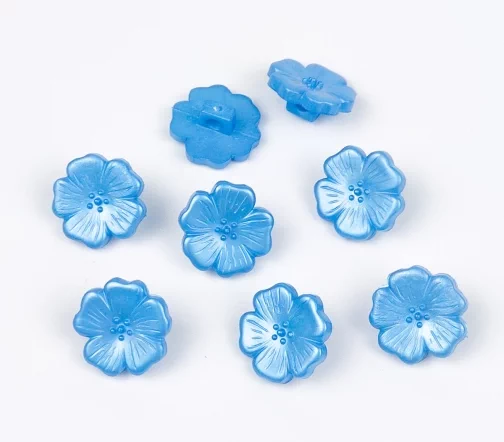 Пуговица Цветок, на ножке, пластик, цв. голубой, 15 мм