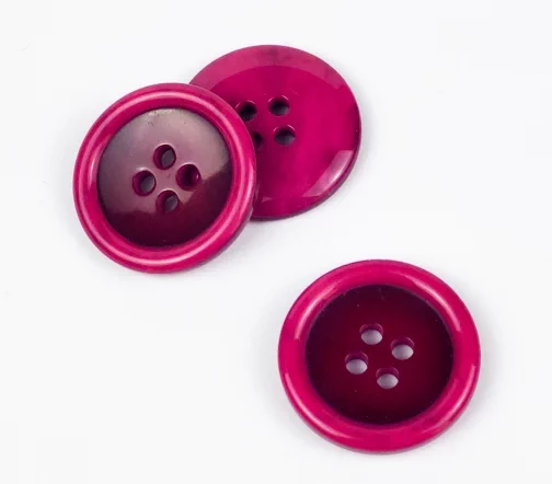 Пуговицы, Union Knopf, "Круглые, с кантом", 4 отв., пластик, цвет темно-розовый, 20 мм