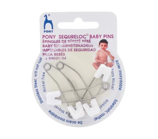 Булавки английские безопасные, 51 мм, металл/пластик, цвет белый, 4 шт., PONY 99001/04