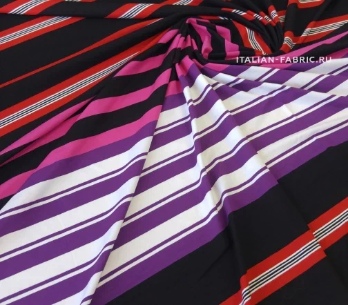 Трикотаж купон в разноцветную полоску, фон черный, 02015к