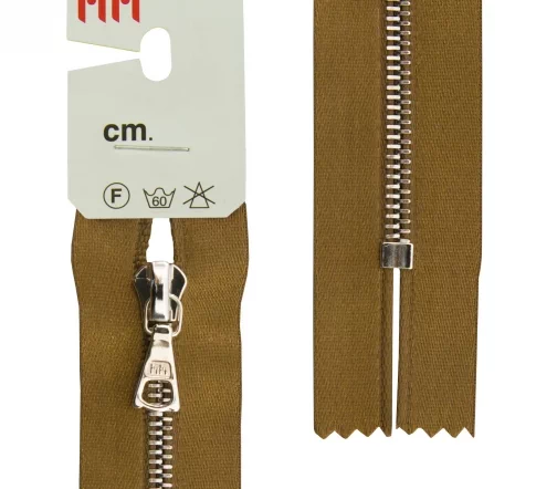 Молния RiRi атласная, металл, неразъём, 4мм 16 см, подвеска Flach, цепь Ni, цвет 2223, молоч.шоколад