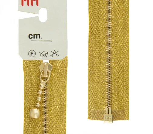 Молния Riri металл люрекс, разъёмная, 1 замок 4мм 65см, подвеска Kuke, цвет 3225, золото