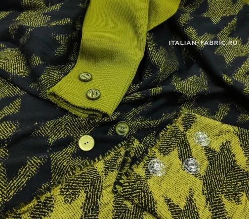 Жаккард "Гусиная лапка", фон желто-зеленый, 00925