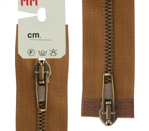 Молния RiRi металл разъём, 2 замка 5мм 75 см, подвеска АТ, цепь антик медь, цвет 2209, св.коричневый