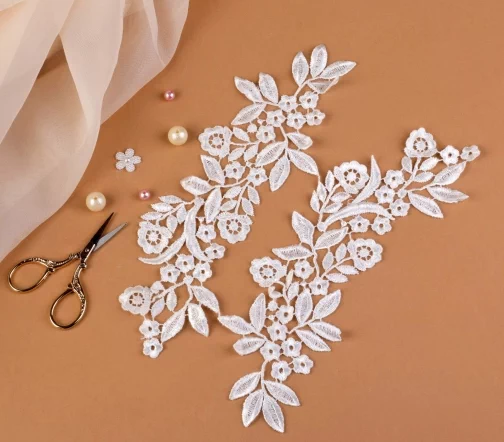 Аппликации пришивные лейсы, п/э, 27х8см, 2шт., цвет белый, 3557531