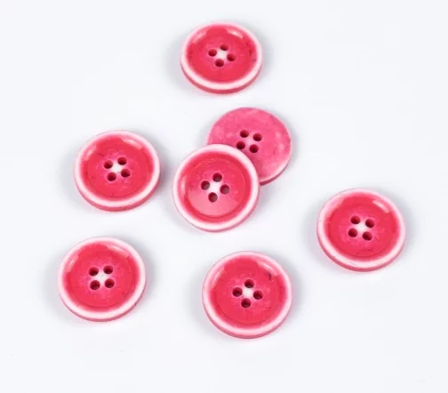 Пуговица, 4отв., пластик, цв. розовый/белый, 15 мм