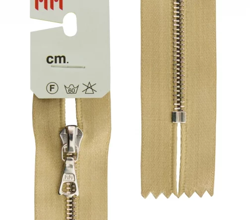 Молния RiRi атласная, металл, неразъём, 4мм 18 см, подвеска Flach, цепь Ni, цвет 2213, золотисто-беж