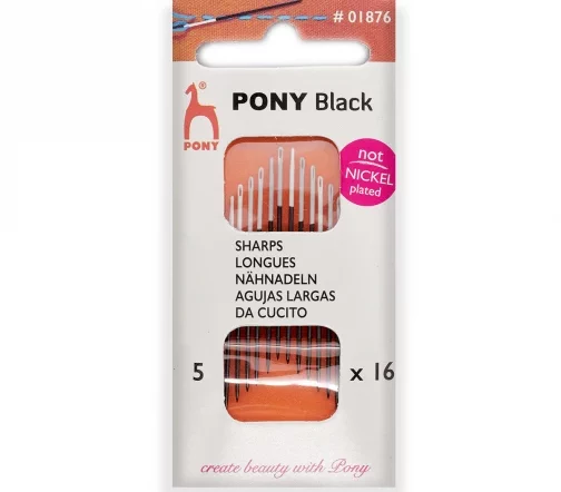 Иглы ручные для шитья Black Sharps, № 5, 16 шт., цвет черный, белое ушко, PONY 01876