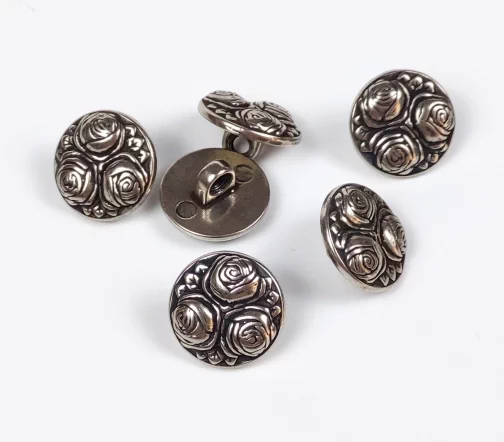 Пуговица DILL "3 розы", на ножке, металл, цвет состар.серебро, 15 мм