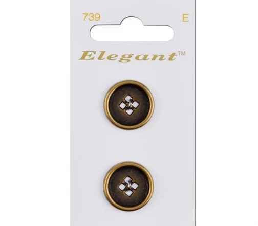 Пуговицы, Elegant, арт. 739 G, 4 отв., 19 мм, металл, 2 шт.