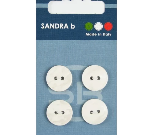 Пуговицы Sandra, 15 мм, 2 отв., пластик, 4 шт., белый, арт. CARD010