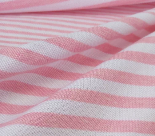 Трикотаж пике в розовую полоску, фон белый, 60461