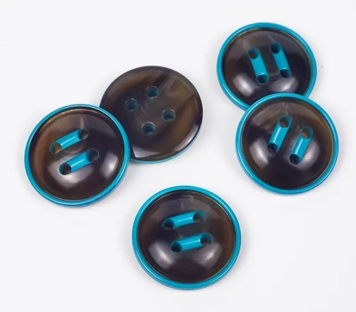 Пуговицы, Union Knopf, круглые, с цветным ободком, 4 отверстия, пластик, цвет бирюзовый, 28 мм