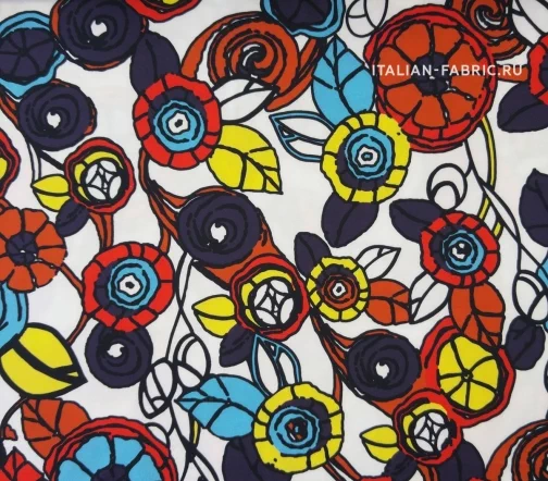 Джерси вискозное со стилизованными цветами, фон молочный, 012415